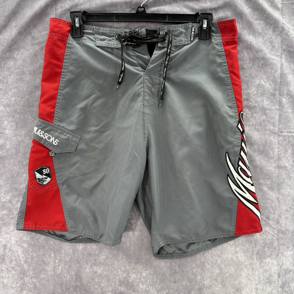 VTG Maui Sons Board Shorts Mens 36 Red Cargo Surf Swim Trunks